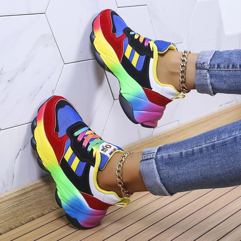 Isabeau - Baskets Orthopédiques - Motif Arc-En-Ciel, Confort Absolu, Femme